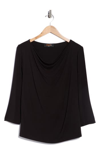 Renee C Side Ruched 3/4 Sleeve Top In Black