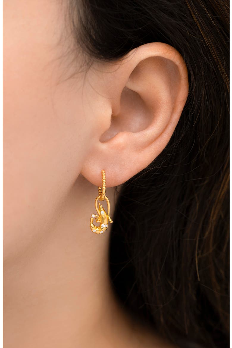 Shrimp Dangle Huggie Hoop Earrings, Alternate, color, GOLD