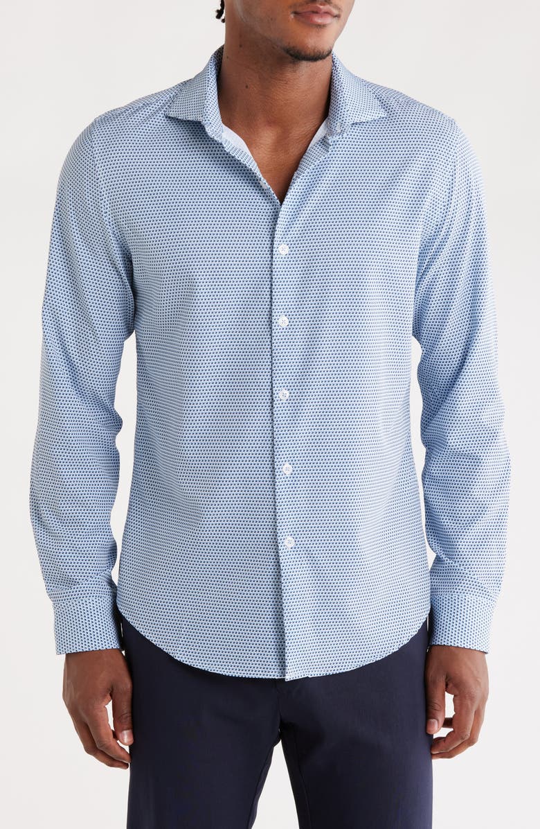 DENIM AND FLOWER Geo Tech Long Sleeve Shirt, Main, color, White With Navy And Blue