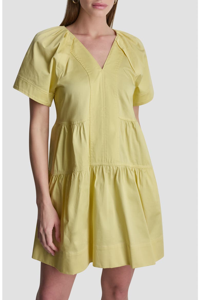 Topstitch Detail Stretch Cotton Tiered Minidress, Alternate, color, BUTTERCREAM