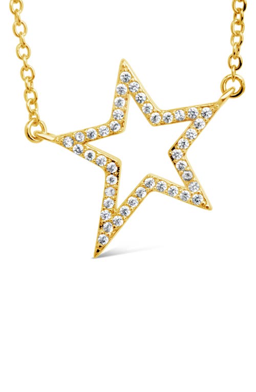 Sterling Forever Stationed Cubic Zirconia Star Pendant Necklace In Gold