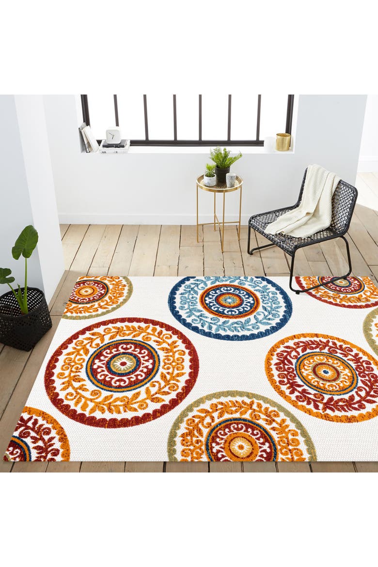 Circus Medallion High-Low Indoor/Outdoor Area Rug, Alternate, color, Red/Blue