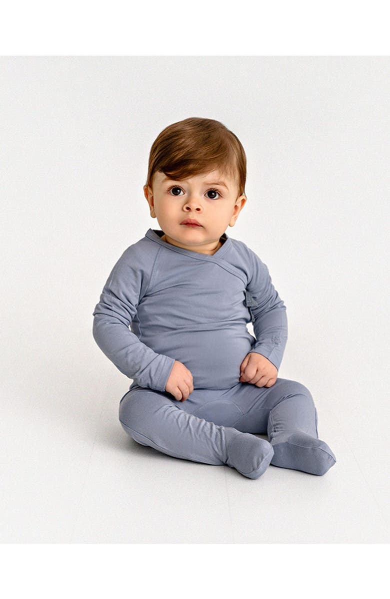 MiniMoi Crossover-Neckline Stretch Modal Footie, Alternate, color, Blue Frost