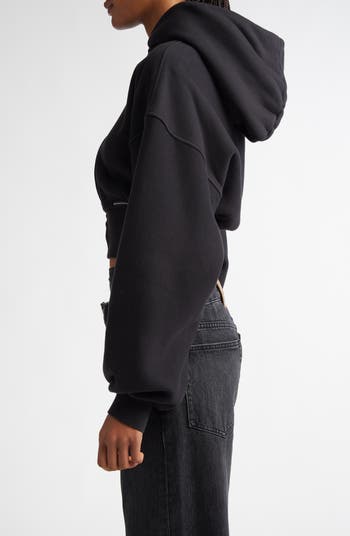 Crop Front Zip Cotton Hoodie