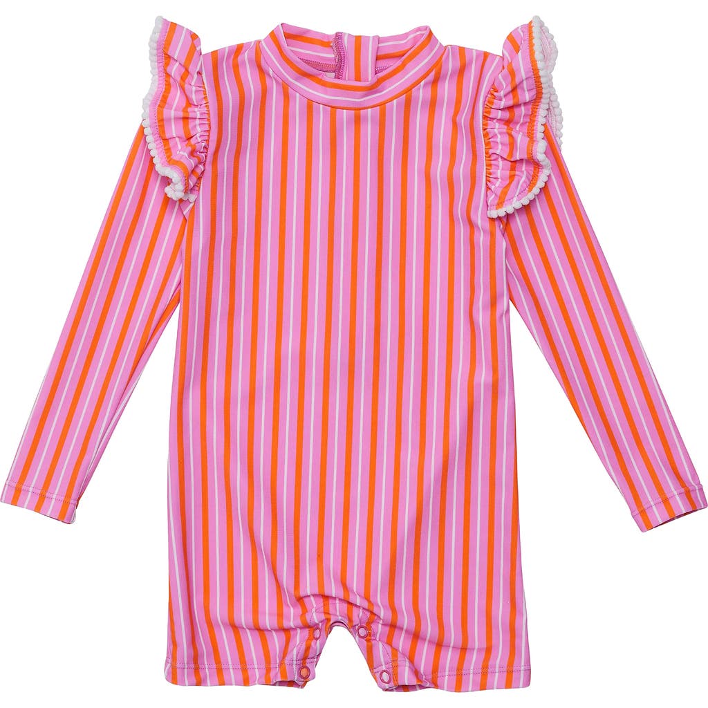Snapper Rock Stripy Sunset Long Sleeve One-piece Rashguard Swimsuit In Pink