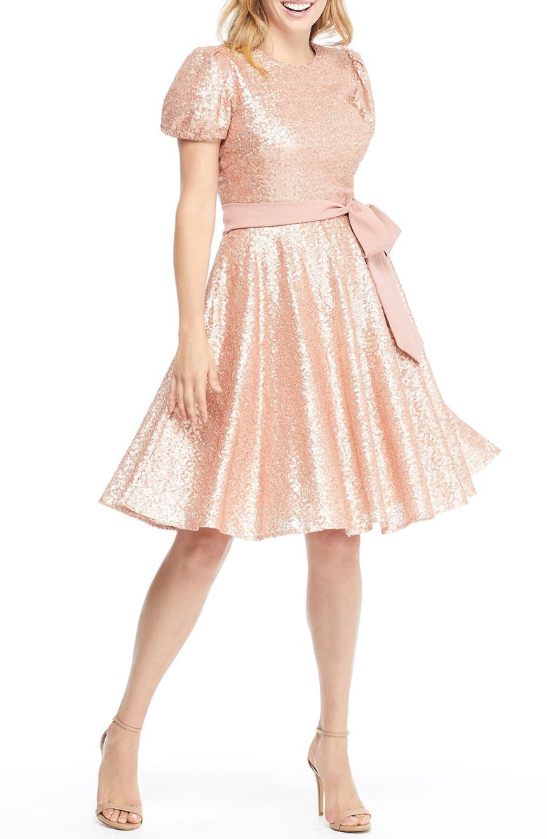 Gal Meets Glam Collection Beatrix Sequin Crush Fit & Flare Dress, Alternate, color, 