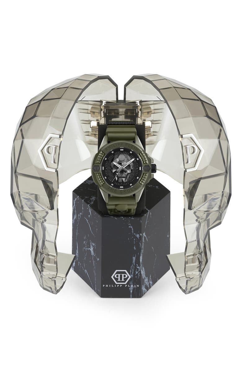 PHILIPP PLEIN The $kull Ceramic Silicone Strap Watch, 44mm, Alternate, color, Green