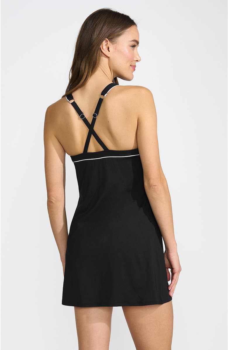Lands' End D-Cup High Neck Swim Dress Swimsuit, Alternate, color, Black/White