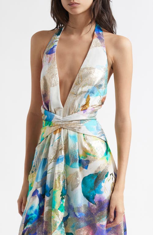 Shop Ramy Brook Stefanie Metallic Plunge Gown In Ivory Marble