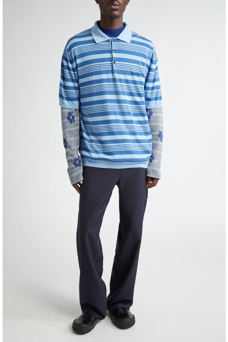 Stripe Relaxed Fit Cotton Polo Sweater, Alternate, color, AZURE