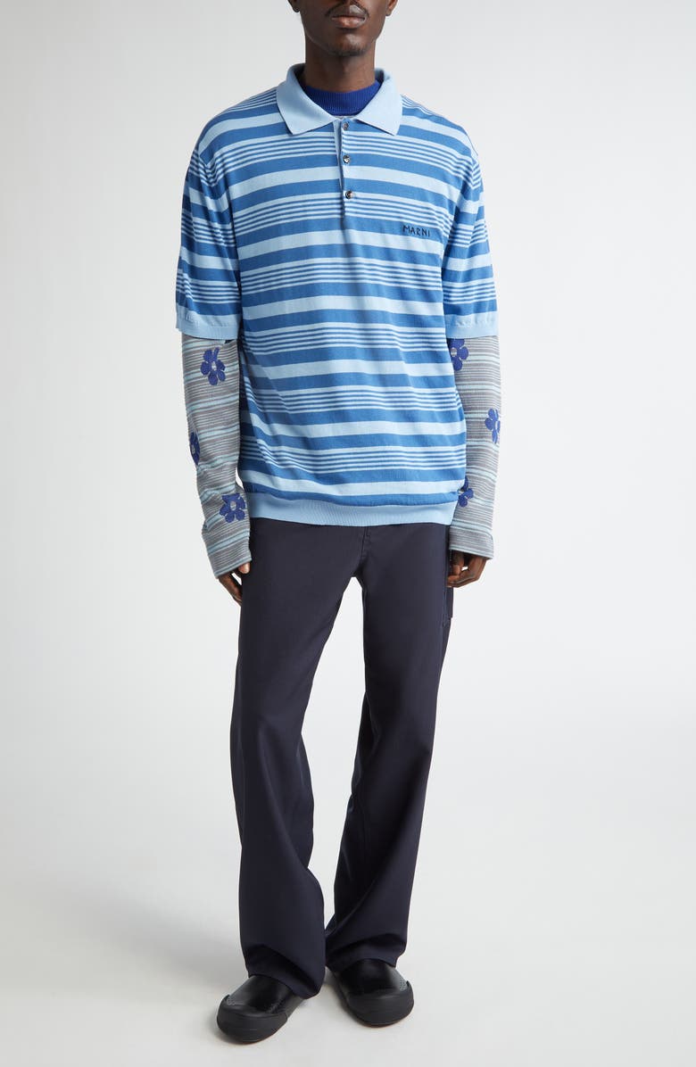 Marni Stripe Relaxed Fit Cotton Polo Sweater, Alternate, color, 