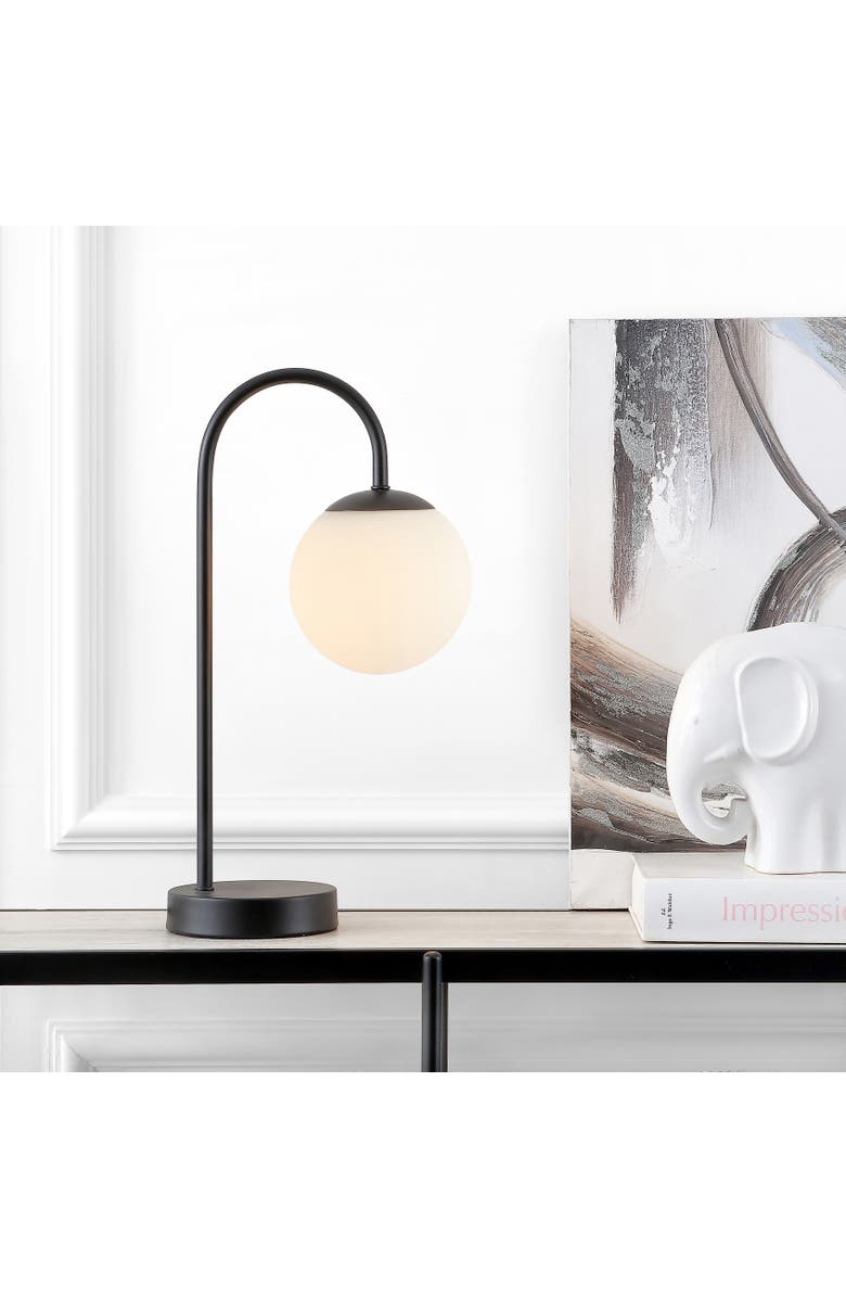 JONATHAN Y Arco Iron/Glass Minimalist Mid-Century Globe LED Table Lamp, Alternate, color, Black