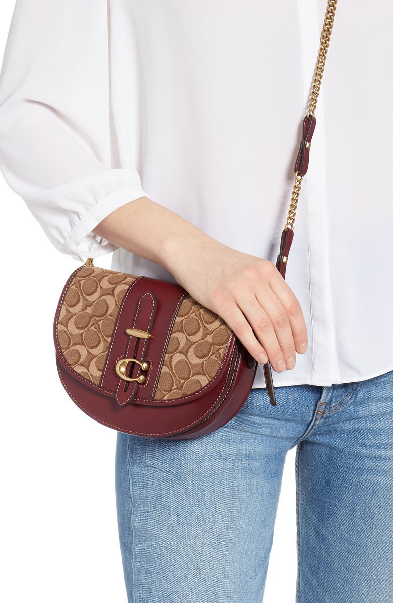 COACH Saddle 20 Signature Jacquard & Leather Crossbody Bag, Alternate, color,