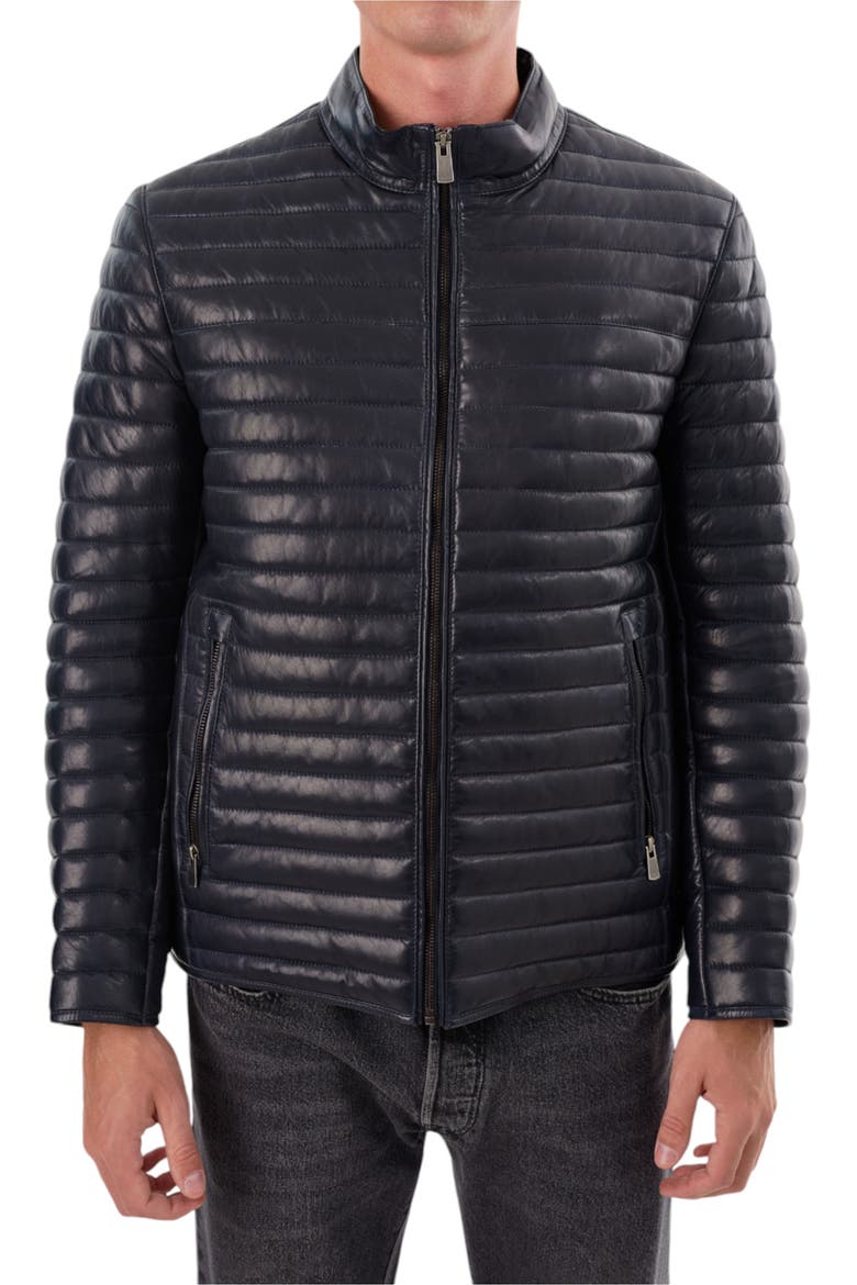 Leather Channel Quilt Jacket, Alternate, color, NAVY