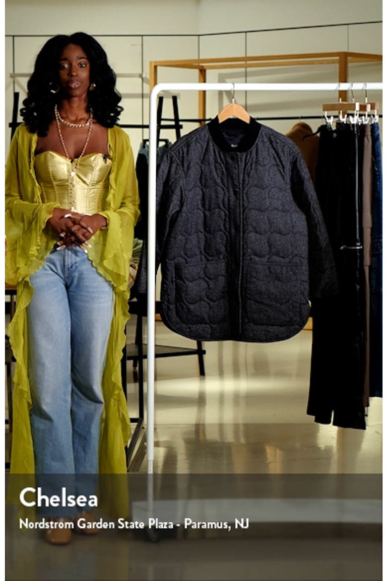 Quilted Oversize Wool Blend Bomber Jacket video
