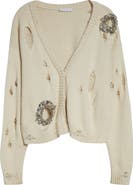 Area Distressed Crystal Cotton & Cashmere Cardigan