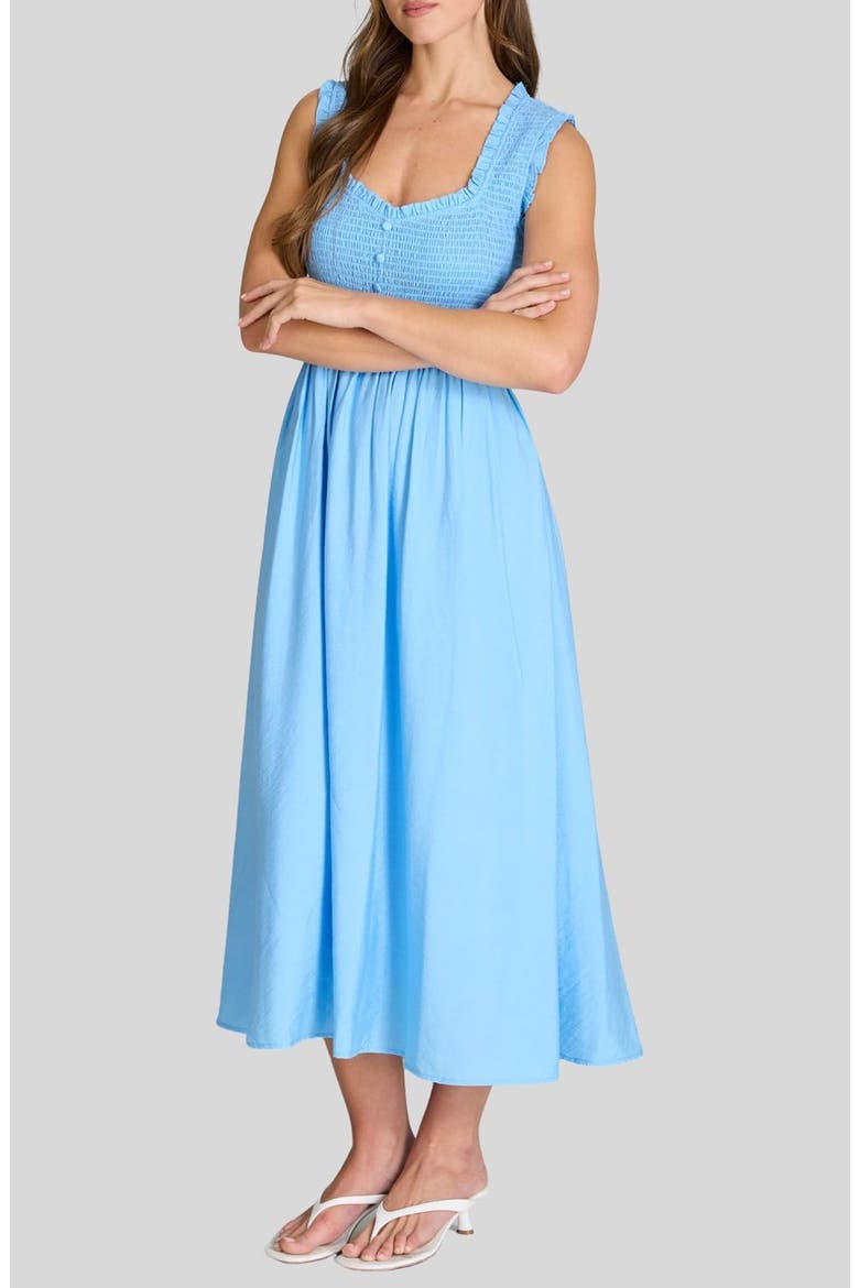 Smocked Midi Dress, Alternate, color, BLUE