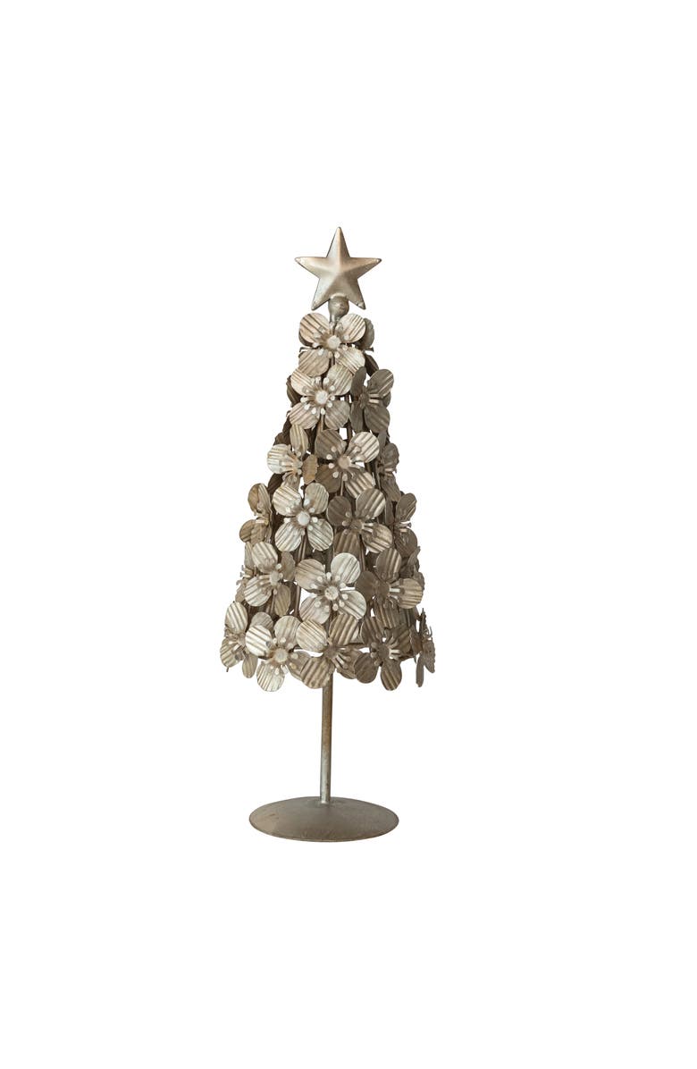Storied Home Metal Flowers Christmas Tree with Star, Antique Silver Finish, Main, color, Silver