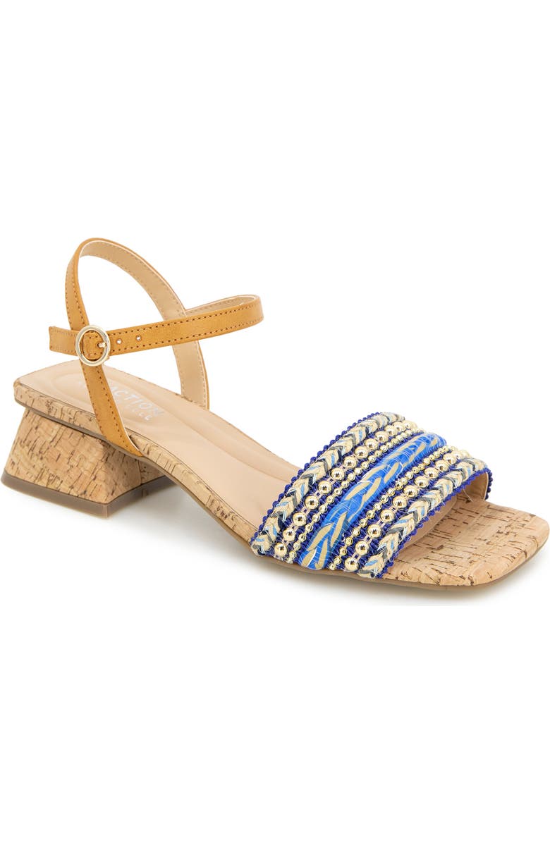 Reaction Kenneth Cole Buena Block Heel Sandal, Main, color, Blue Fabric