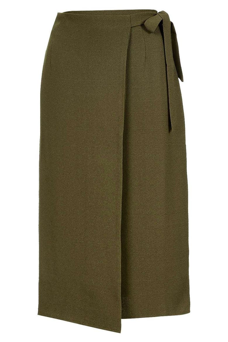 Wrap Tie Midi Skirt, Alternate, color, OLIVE