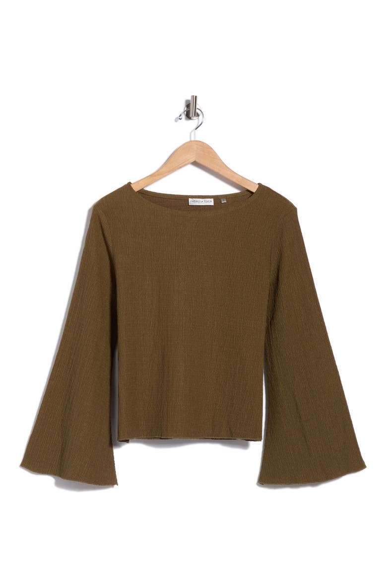 Lace Back Long Sleeve Top with Bell Sleeves, Alternate, color, OLIVE
