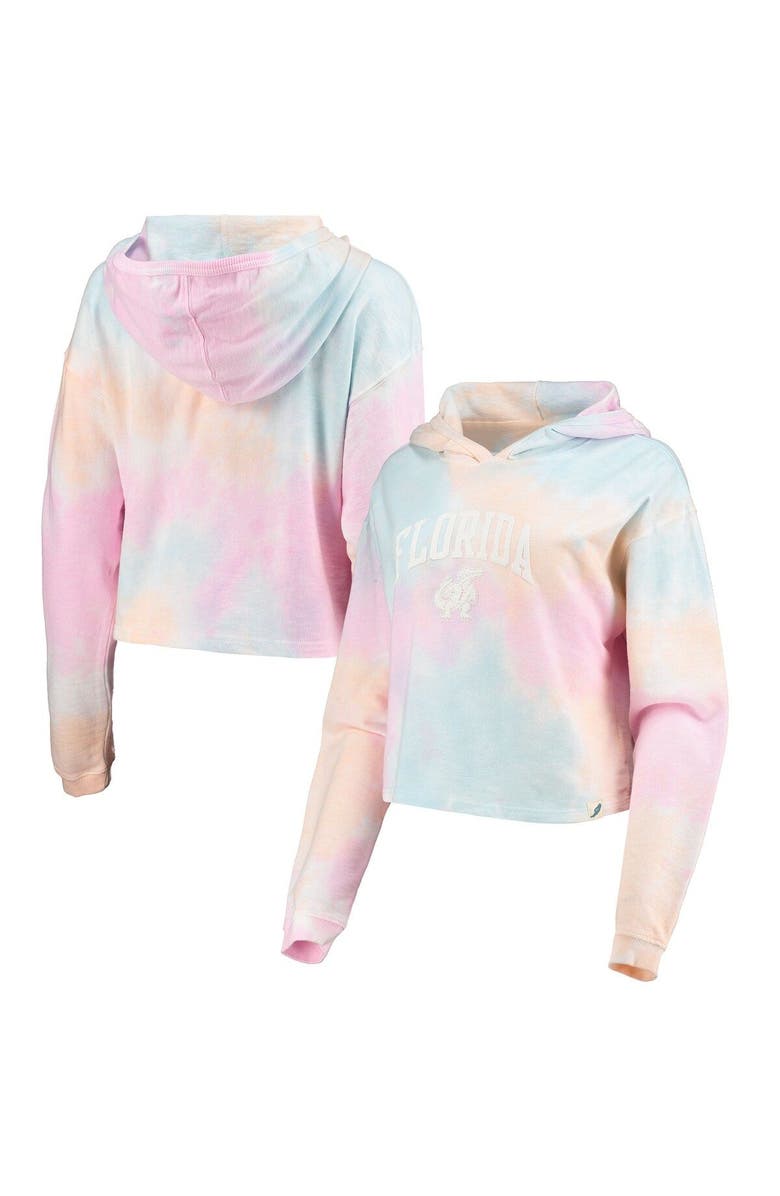 LEAGUE COLLEGIATE WEAR Women's League Collegiate Wear Pink/White Florida Gators Tie-Dye Cropped Pullover Hoodie, Main, color, Pink