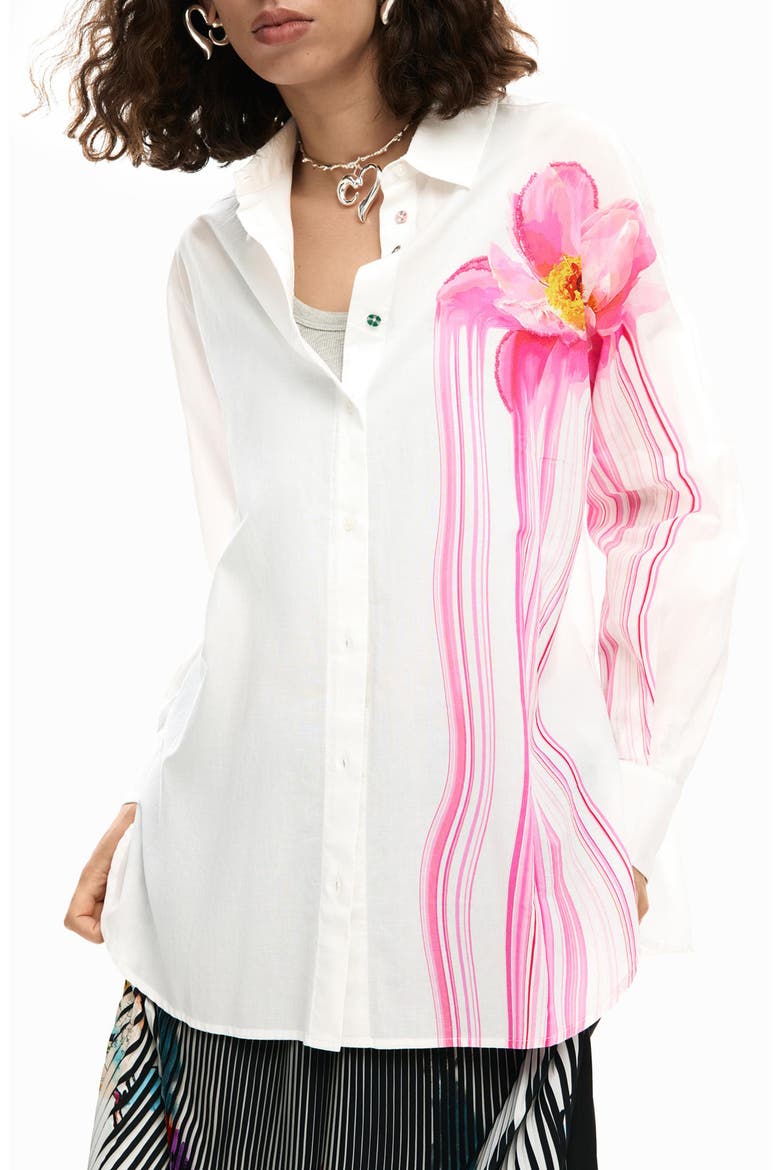 Asymmetric Print Woven Shirt, Main, color, WHITE