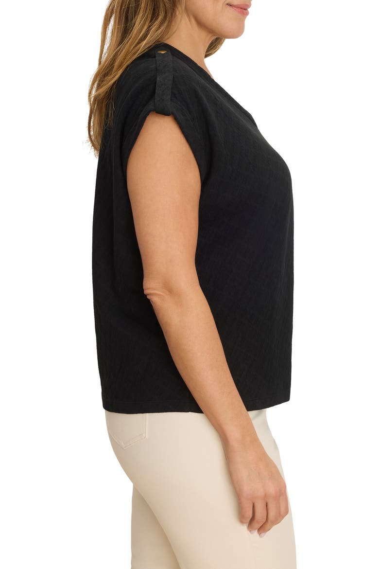 Lace Knit Cap Sleeve Cotton T-Shirt, Alternate, color, BLACK ONYX