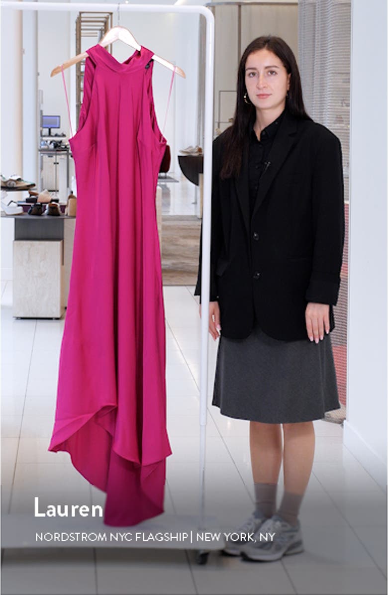 Tie Back Sleeveless High/Low Satin Gown, sales video thumbnail