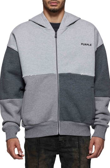 Colorblock Distressed Cotton Zip-Up Hoodie