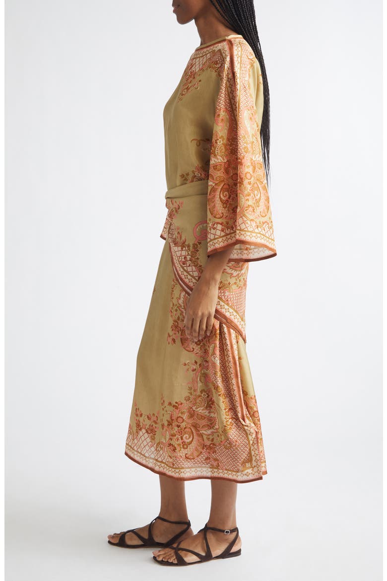 Aster Paisley Print Long Sleeve Tie Waist Silk Midi Dress, Alternate, color, SAGE PAISLEY FLORAL