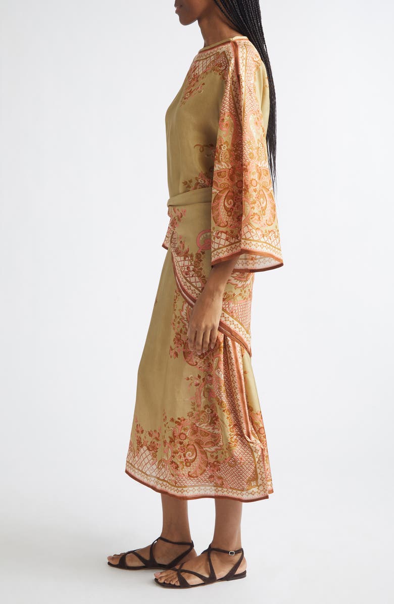 Zimmermann Aster Paisley Print Long Sleeve Tie Waist Silk Midi Dress, Alternate, color, Sage Paisley Floral