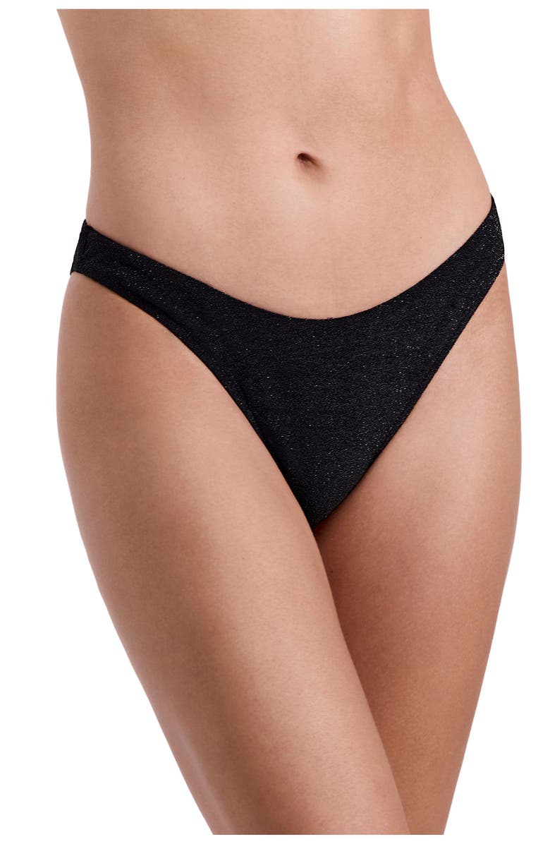 Luma Gottex Luna Textured Shimmer High Leg Low Rise Bikini Bottom, Main, color, Black