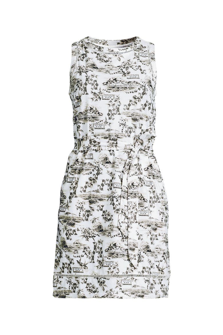 Cotton Jersey Crew Neck Sleeveless Shift Dress, Alternate, color, Ivory/Black Toile