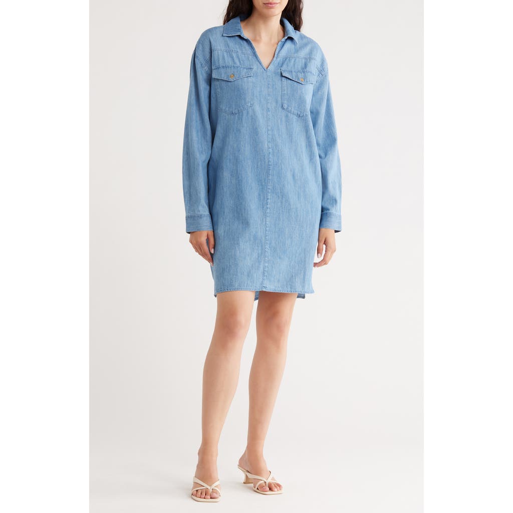 Melrose And Market Long Sleeve Chambray Shirt Dress In Blue