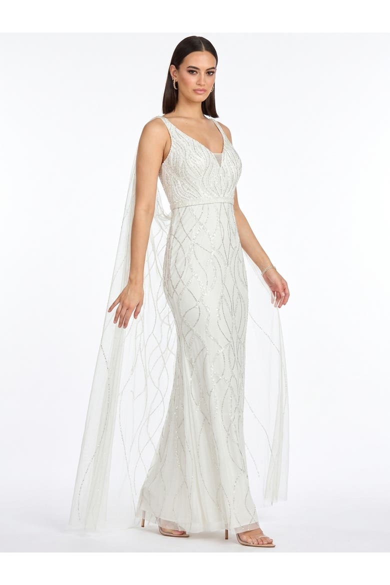 Beaded Faux-Wrap V-Neck Bridal Gown, Alternate, color, Ivory
