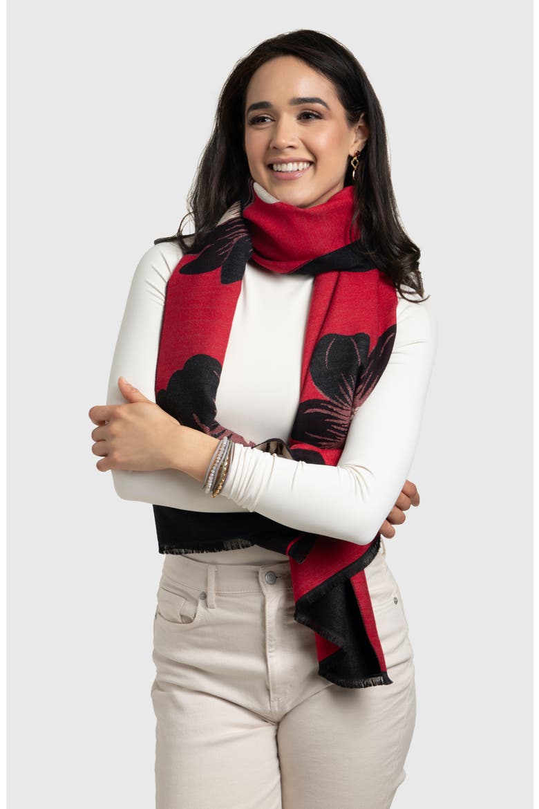 Floral Print Reversible Scarf, Alternate, color, RED