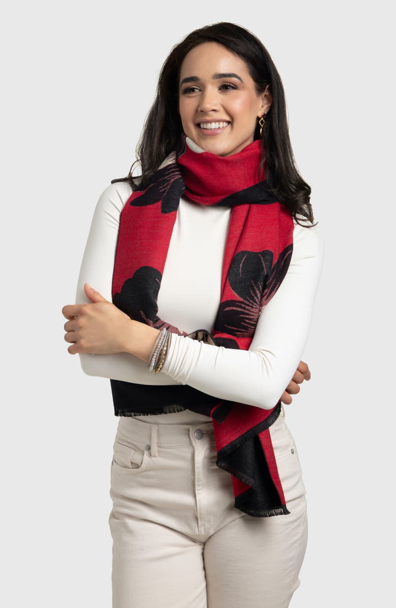 SAACHI Floral Print Reversible Scarf, Alternate, color, Red