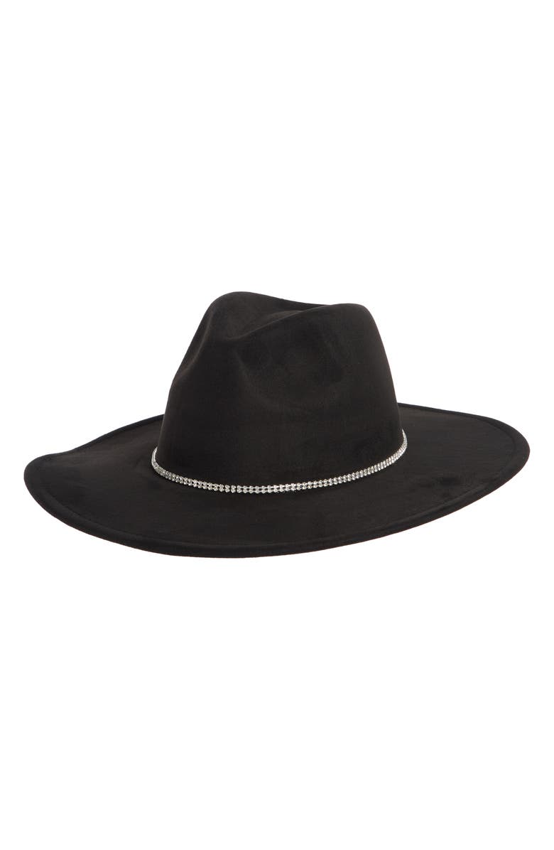 David & Young Bling Band Faux Suede Panama Hat, Main, color, Black