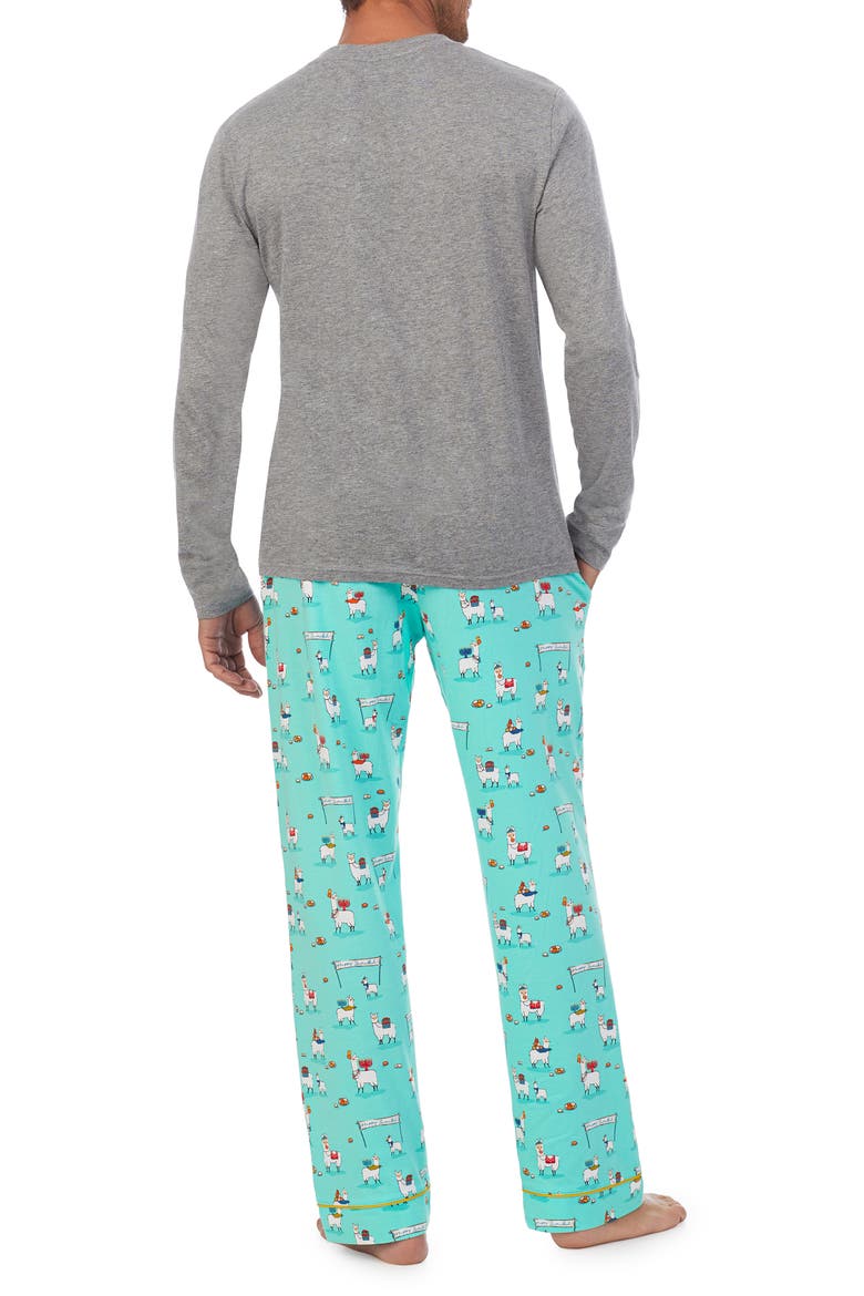Holiday Print Organic Cotton Henley Pajamas, Alternate, color, HAPPY LLAMAKKAH