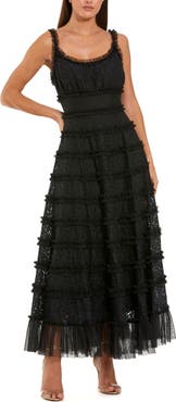 Mac Duggal Sleeveless Lace A-Line Midi Dress With Ruffles