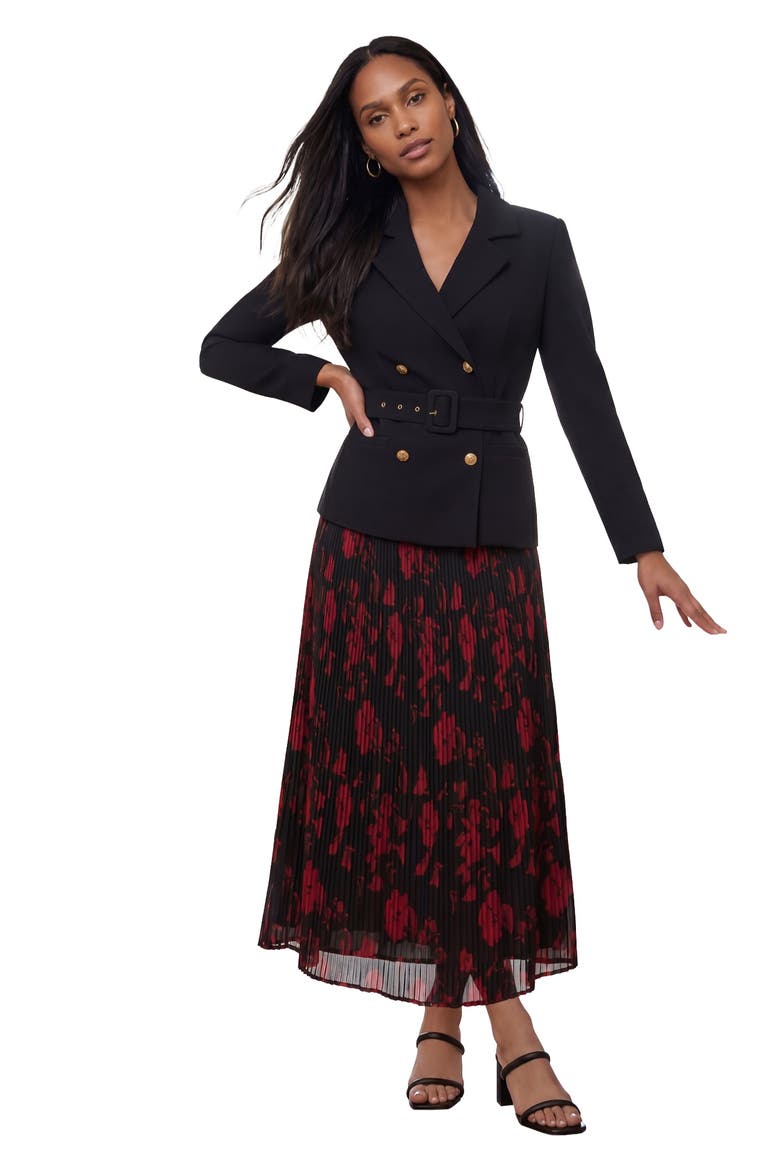 Jacket & Pleated Skirt Suit, Main, color, BLACK RED BOLD FLORAL
