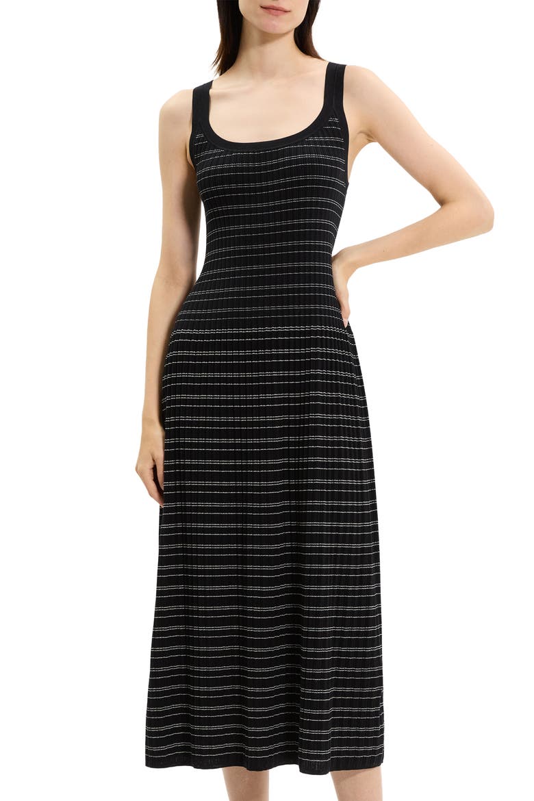 Variegated Stripe Pima Cotton Blend Midi Dress, Alternate, color, BLACK/ WHITE