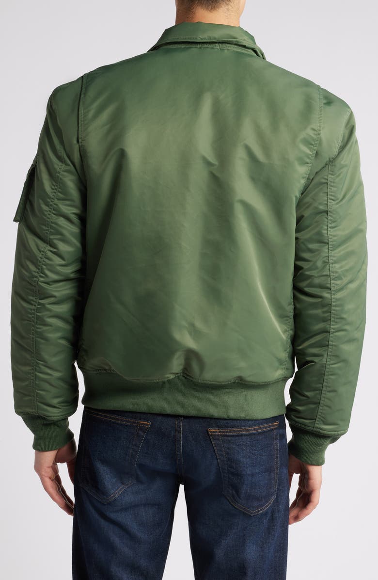 Schott NYC Water Resistant Satin Flight Jacket, Alternate, color, Sage