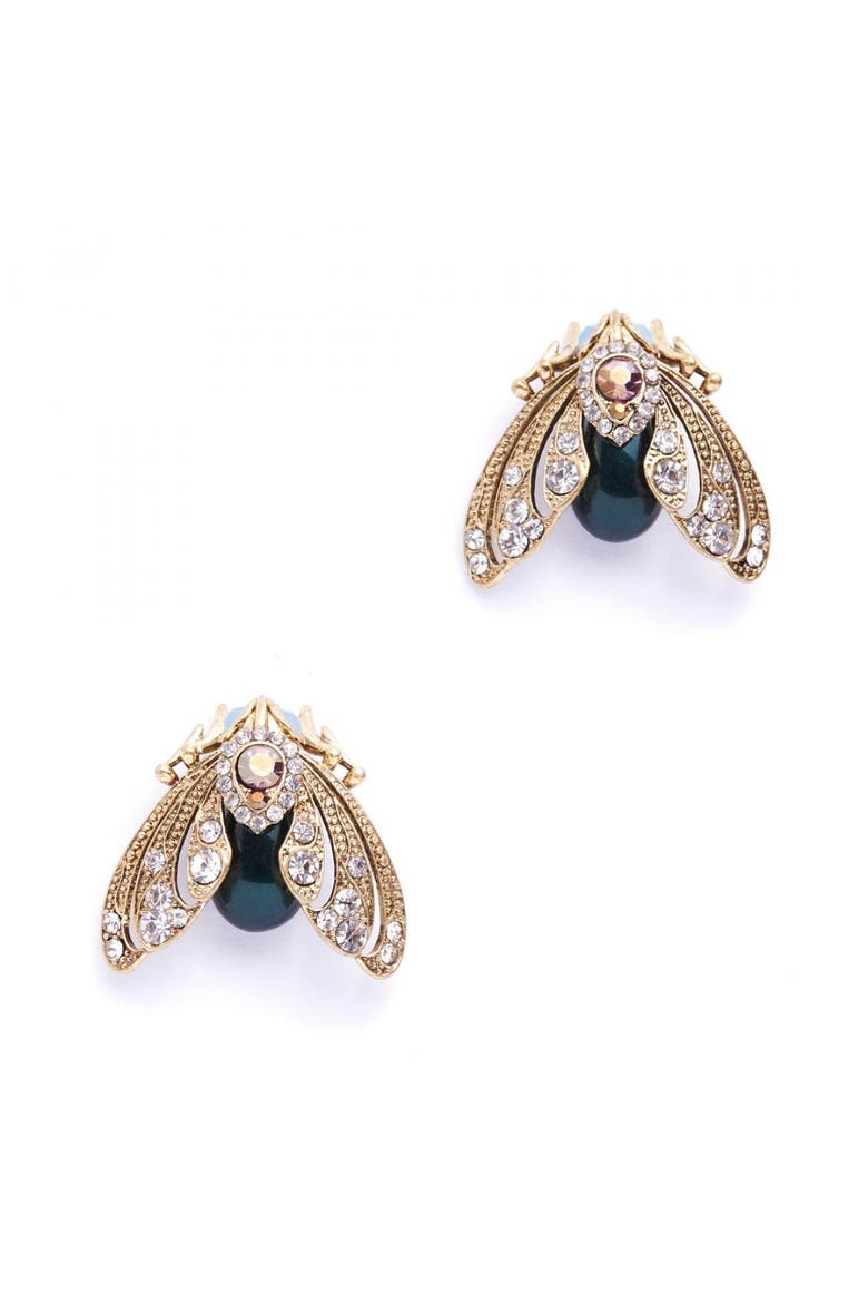 Bejewelled Moth Stud Earrings, Main, color, Moth