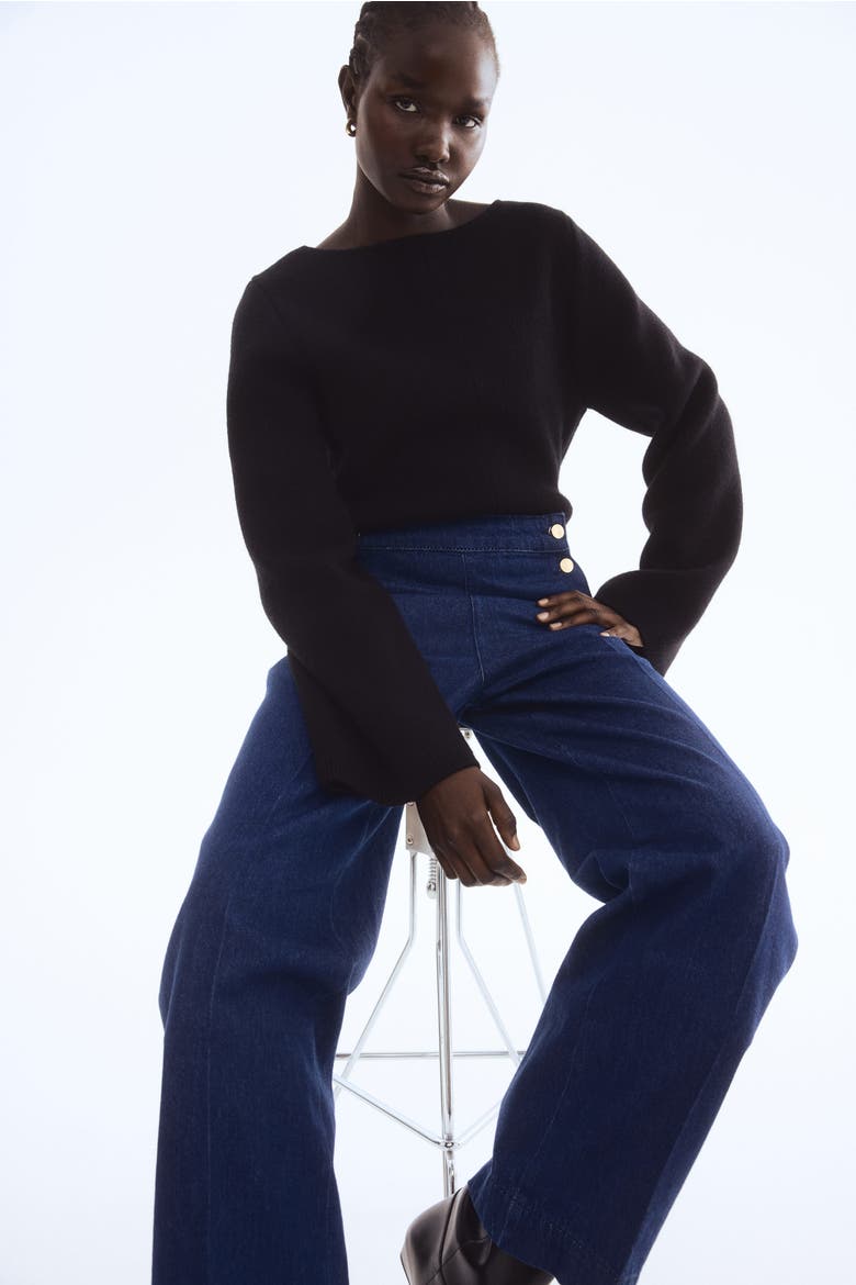 Button-detail Denim Trousers, Alternate, color, Dark denim blue