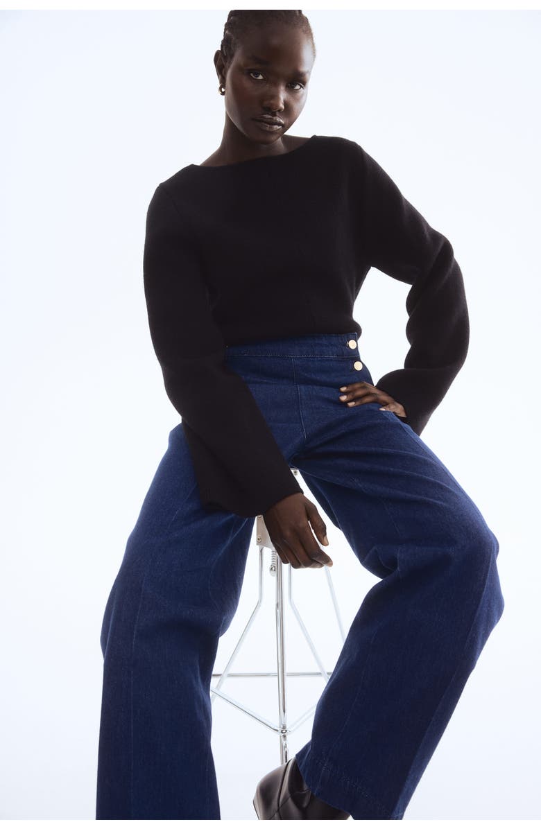 H&M Button-detail Denim Trousers, Alternate, color, 