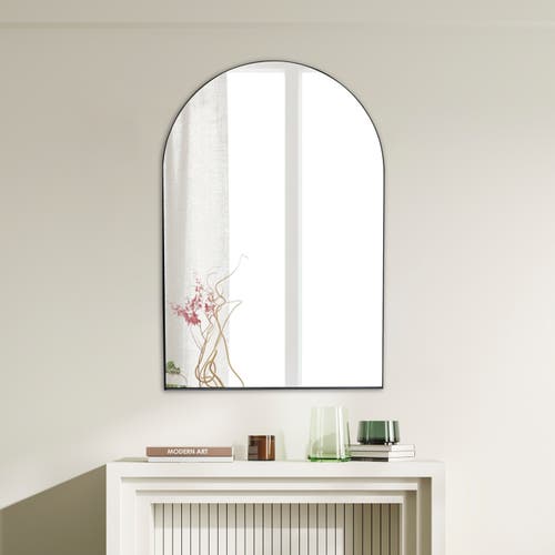 Jonathan Y Elodie Medium Arched Metal Framed Wall Mounted Mirror In Black