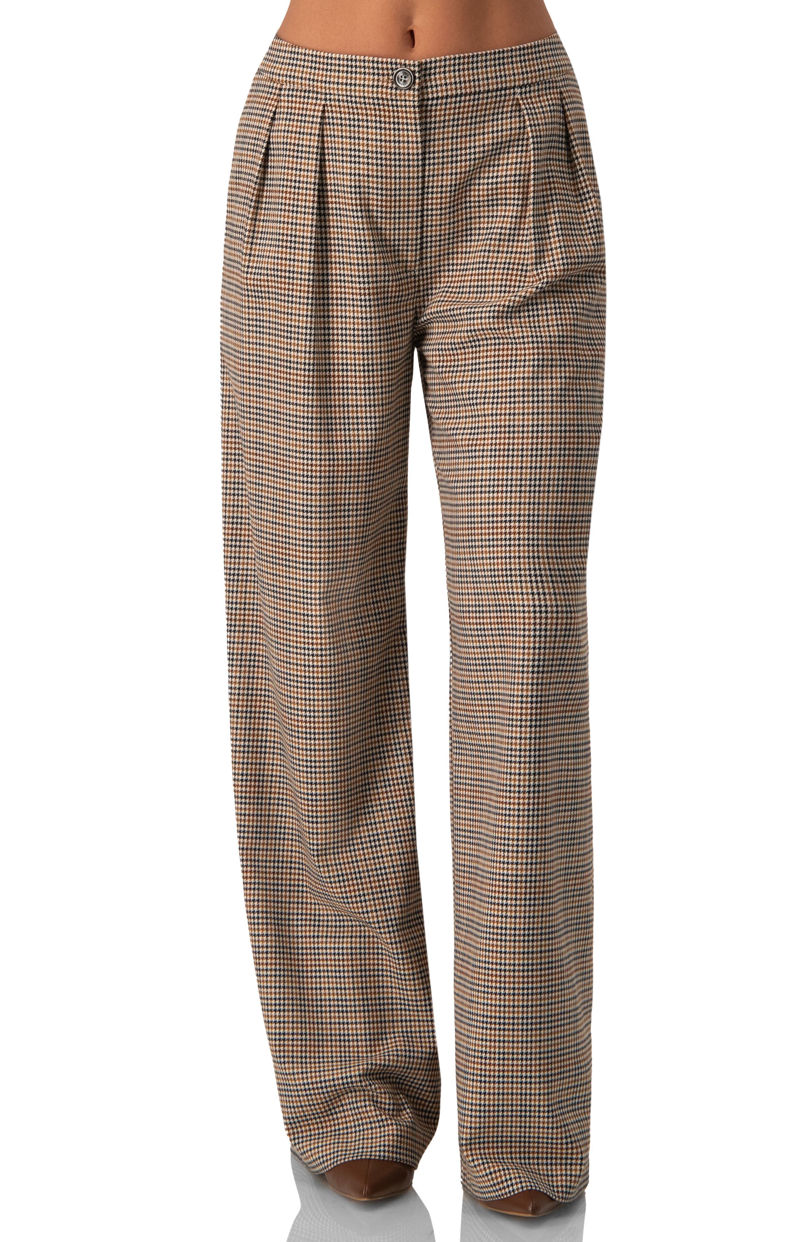 Straight Pleated Patterned Trousers
