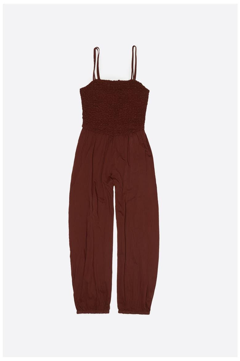 Cotton Gathered Balloon Jumpsuit, Alternate, color, BROWN